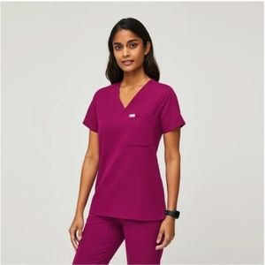 Figs Caterina One Pocket Scrub Top Dark Magenta P… - image 1